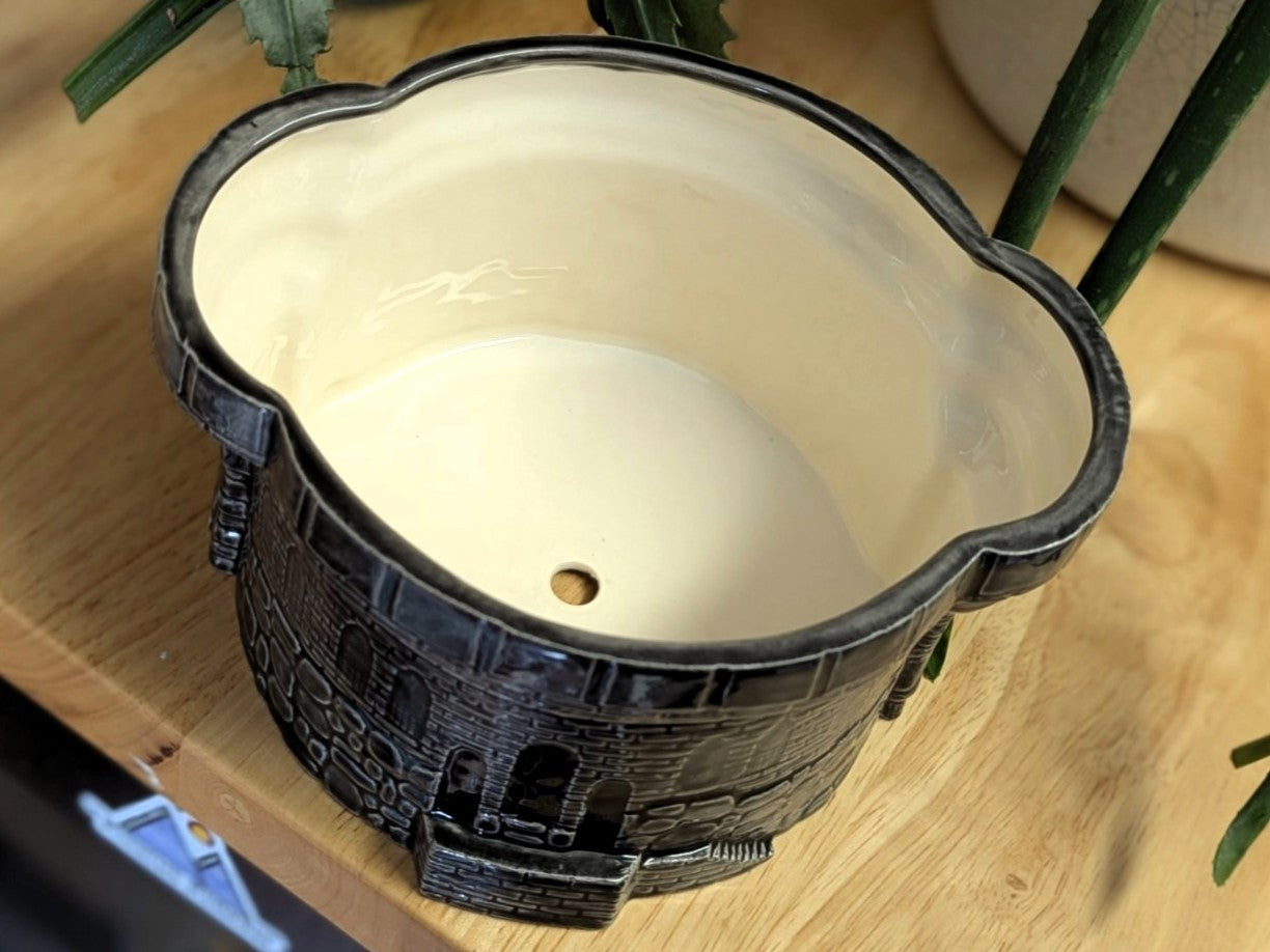 Ceramic Castle Plant Pot - 7.5 x 6 Inch Round Turret Planter - Handmade Pottery for Plant Lovers - Unique Fairy Garden Decor