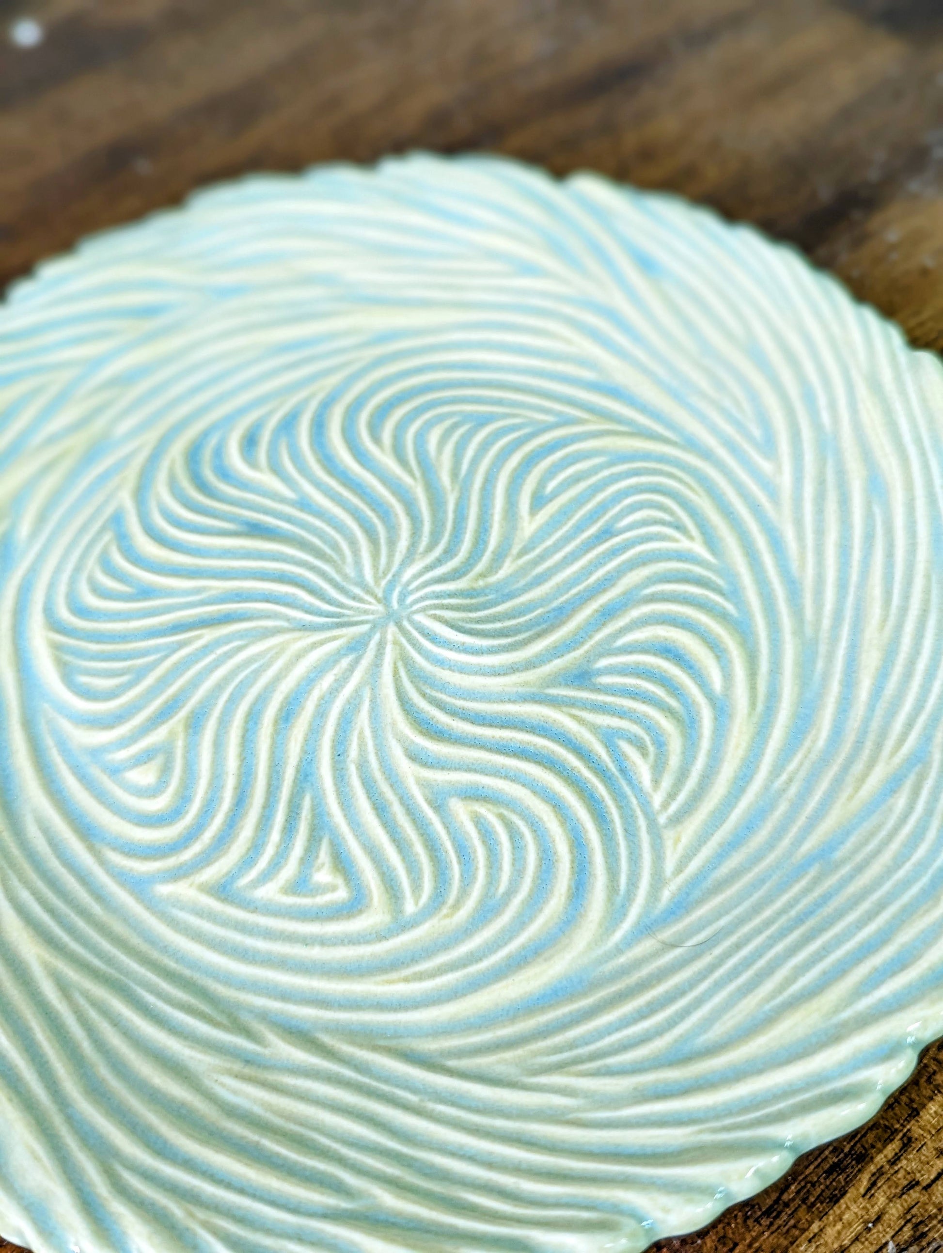 Celadon Swirls Portal Plate - Blue green that breaks to yellows at high points